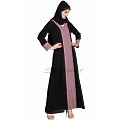 Long Cardigan front open abaya- Black-Puce Pink